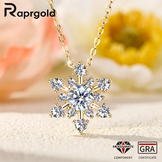 Round Cut Moissanite Snowflake Pendant Silver Necklaces