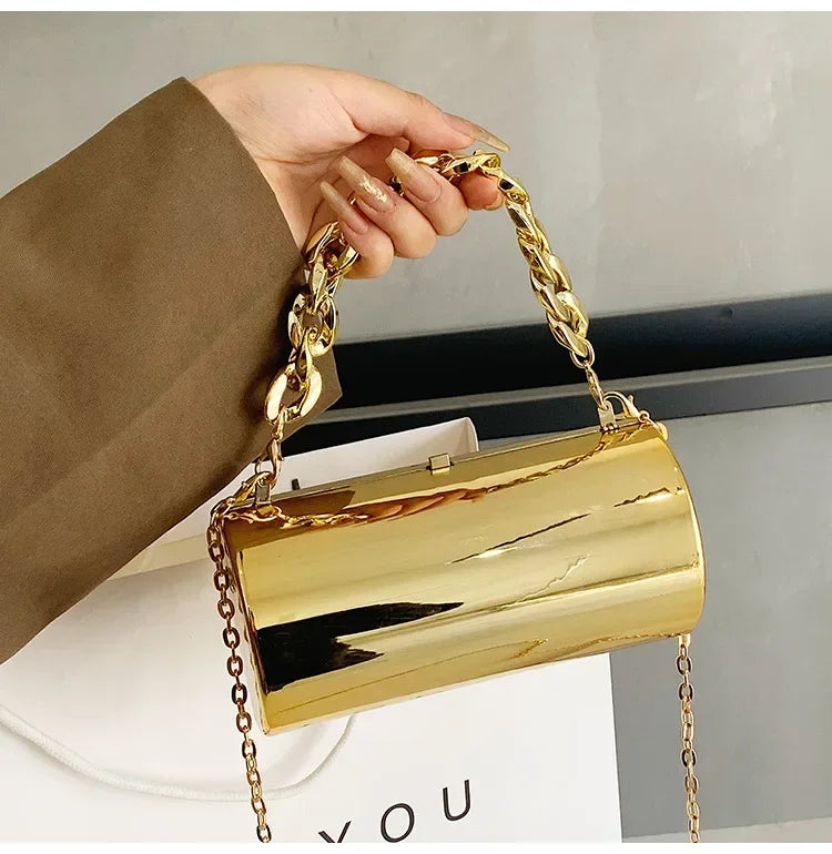 Women's Handbag Bags For Women 2026 Party Clutches Fashion Cylinder Mini Evening Purse Crossbody Shoulder Bag Gold Box Clutch