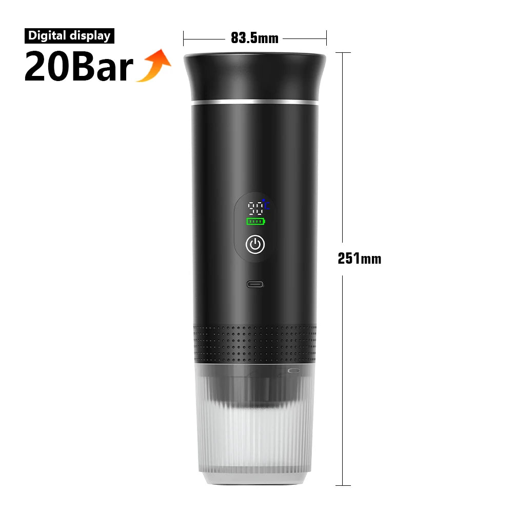 Wireless Electric Portable Espresso Coffee Machine for Car & Home Camping Coffee Maker 3-in-1 Capsule Powder Travel Coffee Maker