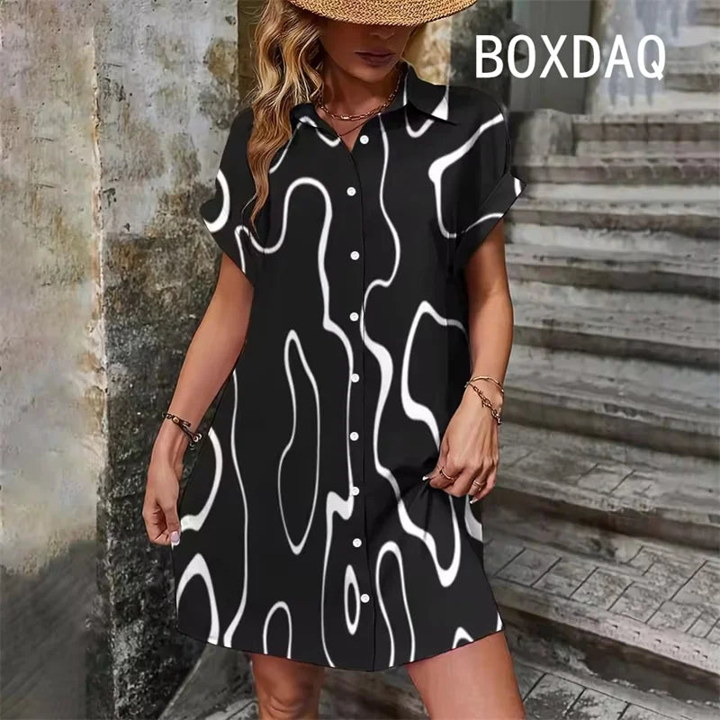 Summer Short Sleeve With Button Lapel Casual Dress