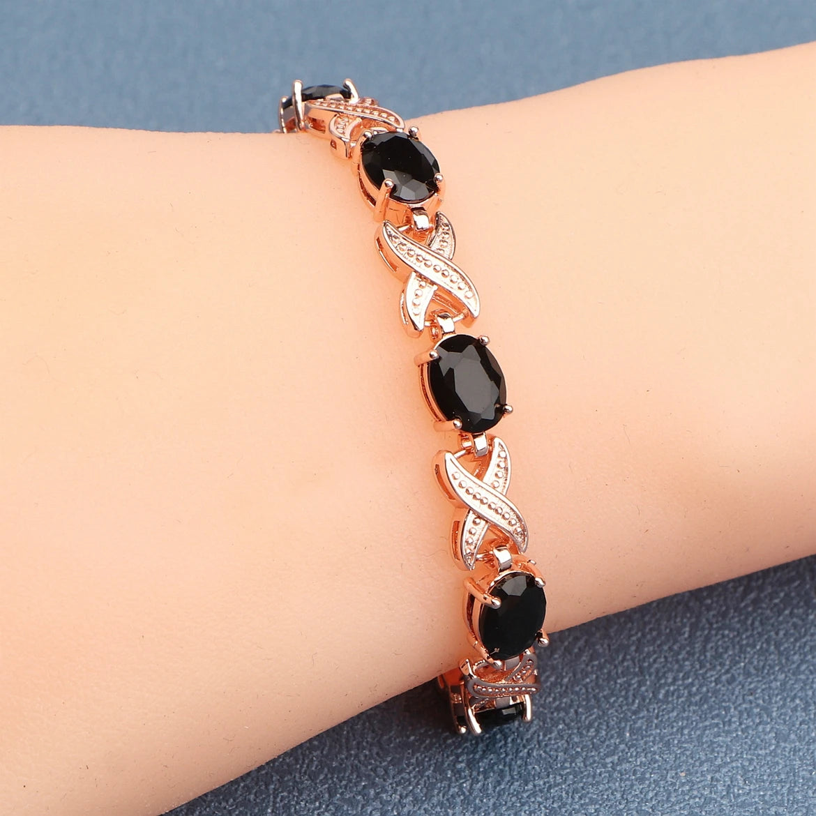 Silver Gold Plated Charm Black Cubic Zircon Bracelets  Jewelry 18+2CM Length