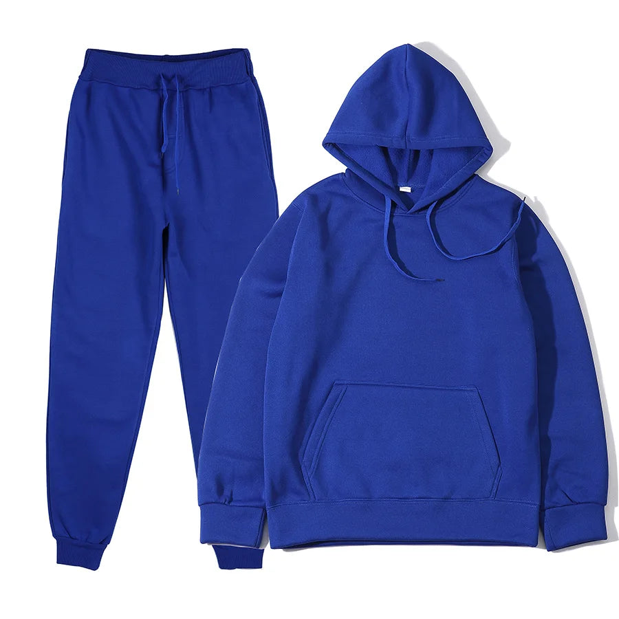 Winter New Solid Color Hoodie+pants  Sports Tracksuit