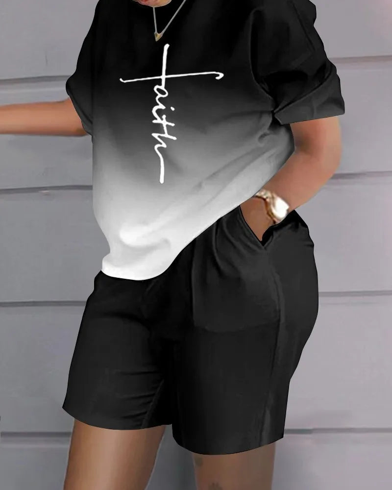 Sexy  T-shirt Blouses 2 Piece Sets Suit O-neck Backless Tops 2 Piece Sets