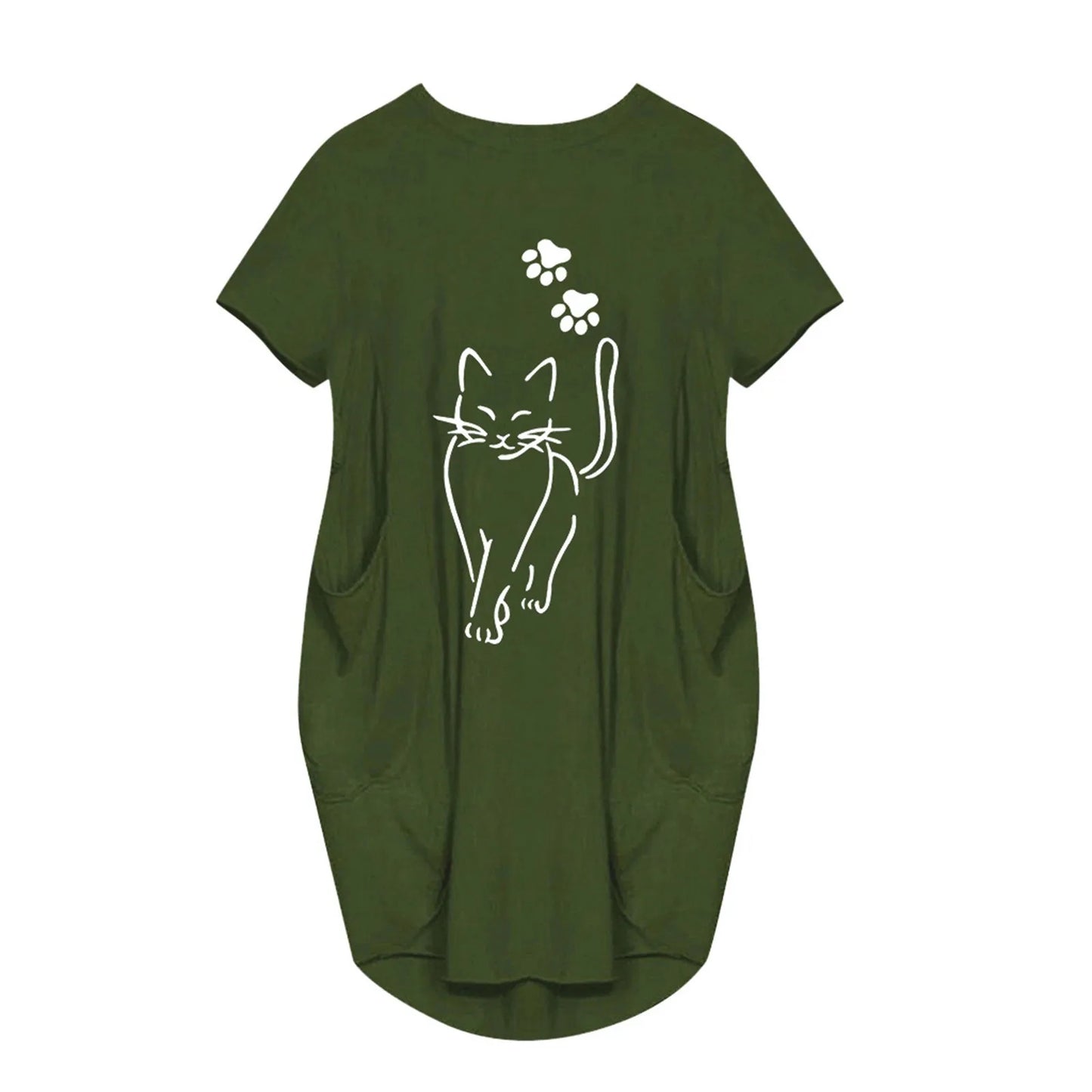 Short Sleeve  Round Neck Pockets Sexy Female Dress