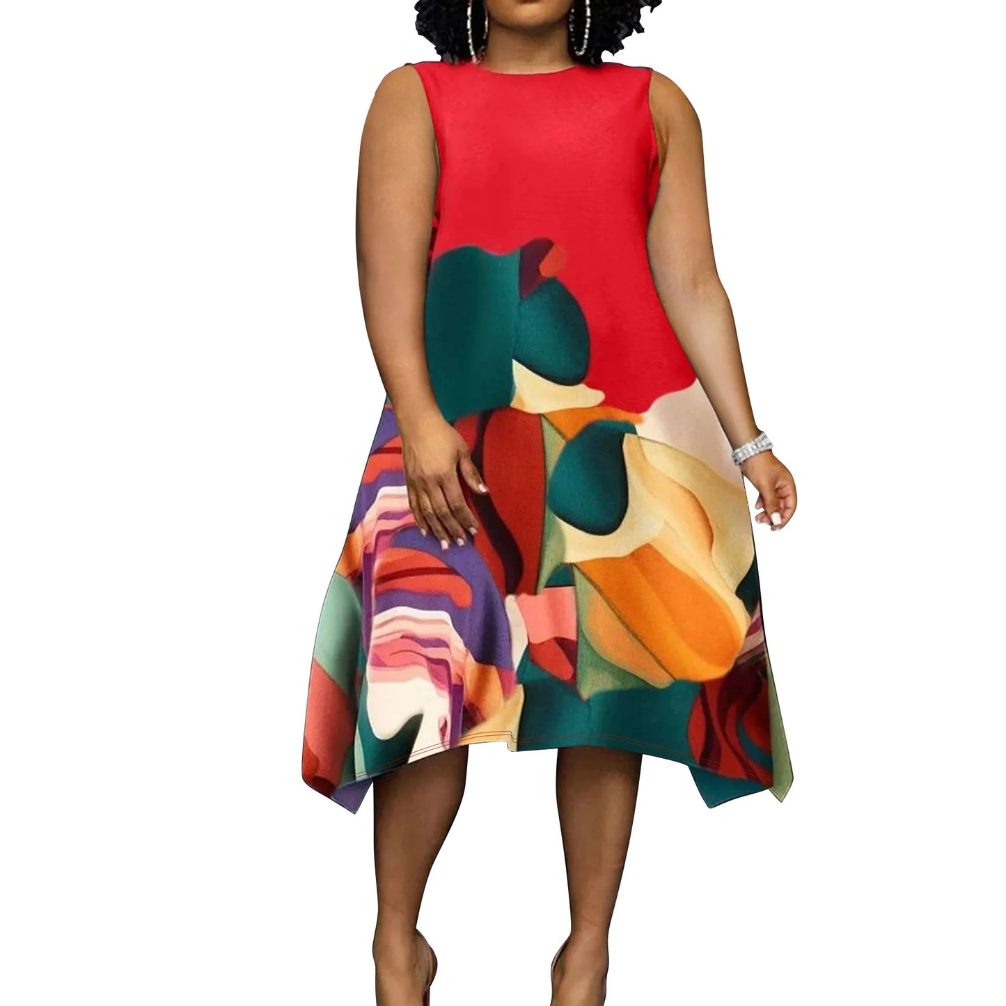 Plus Size Summer  Sleeveless Street Style Midi Dress