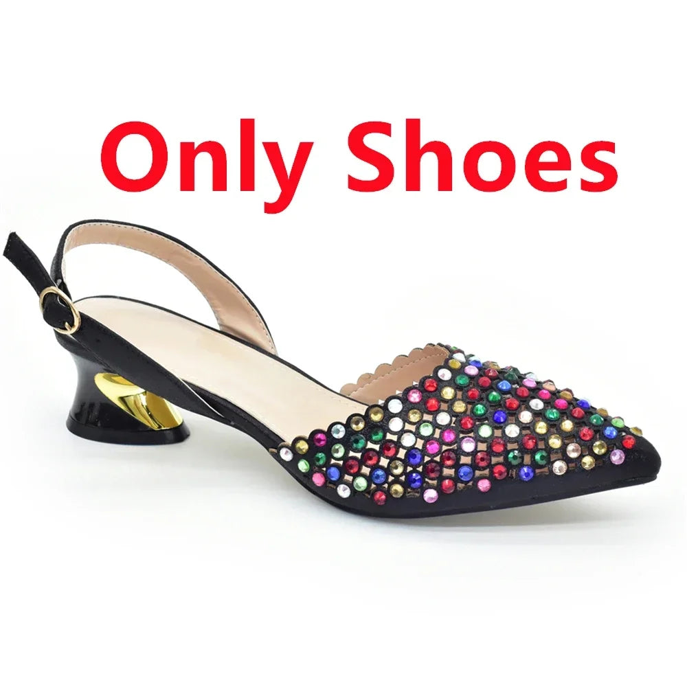 Italian Shoes with Matching Bags Set Decorated with Rhinestone
