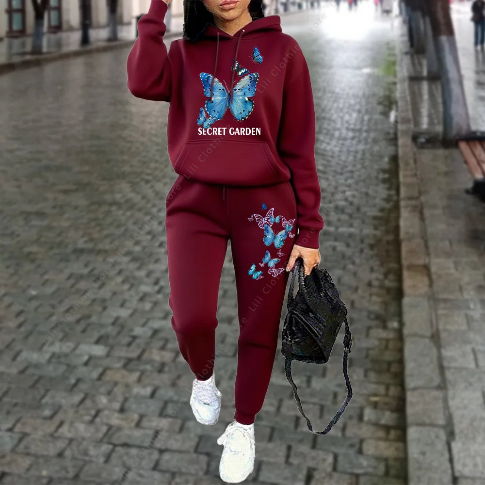 Women Tracksuit Hoodies Two Piece Sweatshirt  Jogging Sports  Outfits