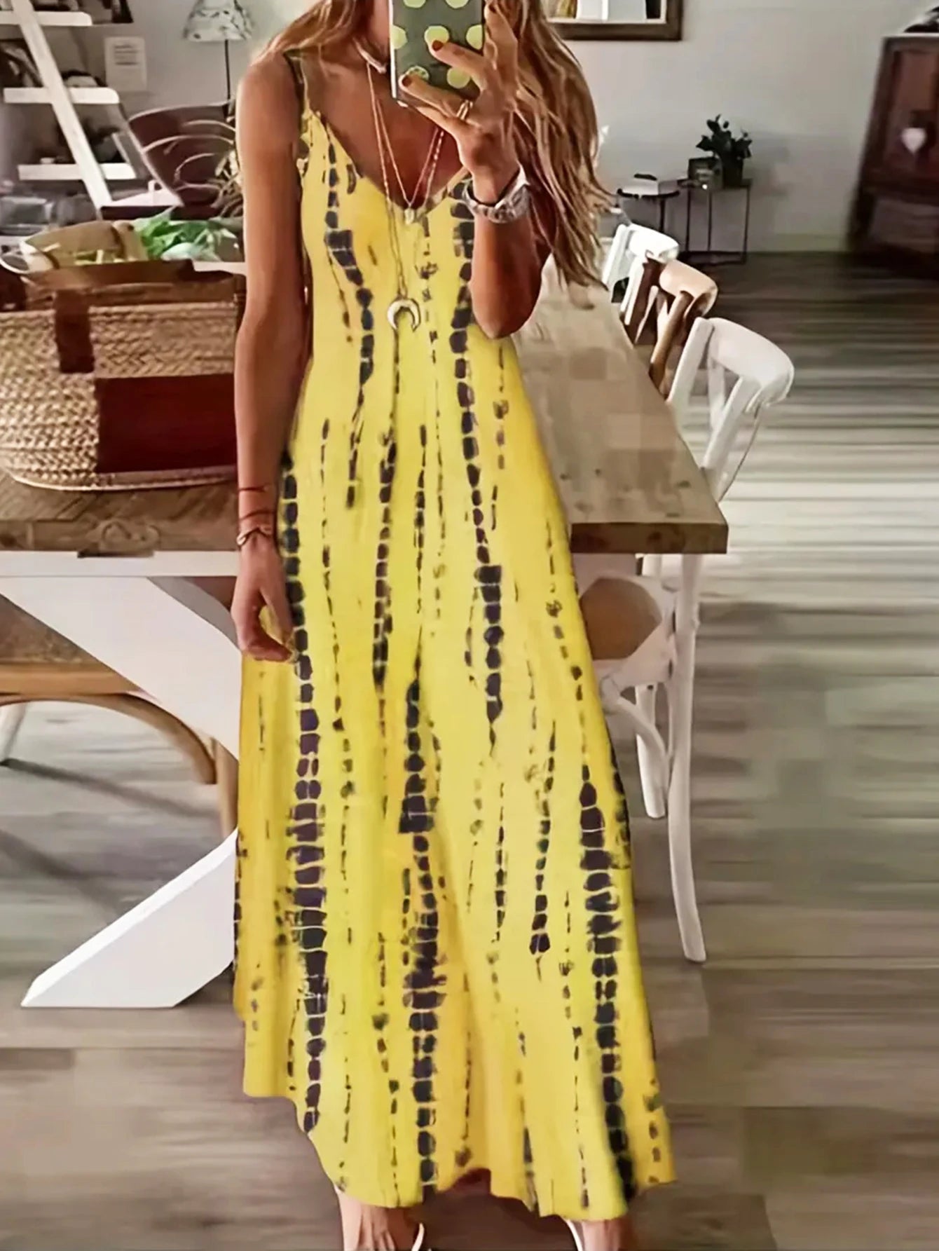 V-neck Spaghetti Maxi Summer Beach Vacational Long Dress