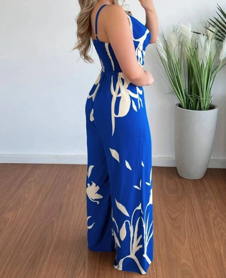 Women's Jumpsuit Overalls Sleeveless V-neck Open Back Wide Leg