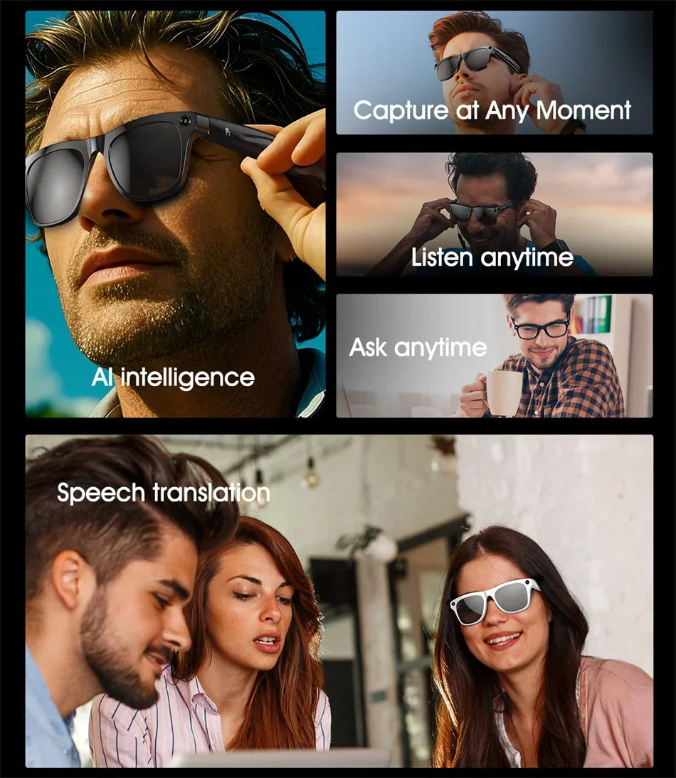 4K HD AI Smart Glasses Chat GPT 100MP Camera Bluetooth Call 260Mah Battery Voice Assistant  Control Smart Glasses