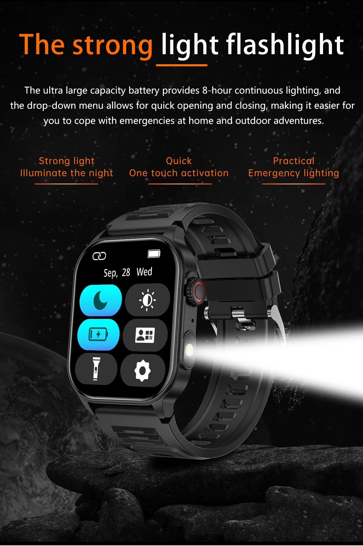 Unisex Smart Watch Flashlight 2.01" HD Large Screen AI Voice Bluetooth Call Sport And Health Monitor