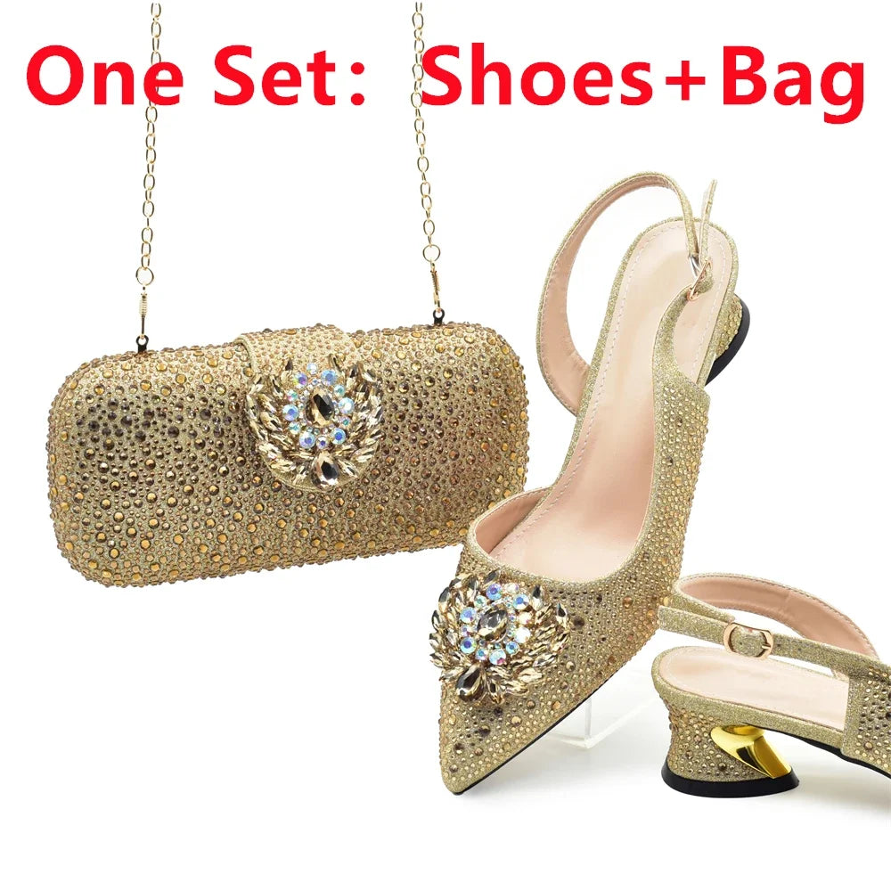Luxury Designer Silver Italian Matching Shoes and Bag Set