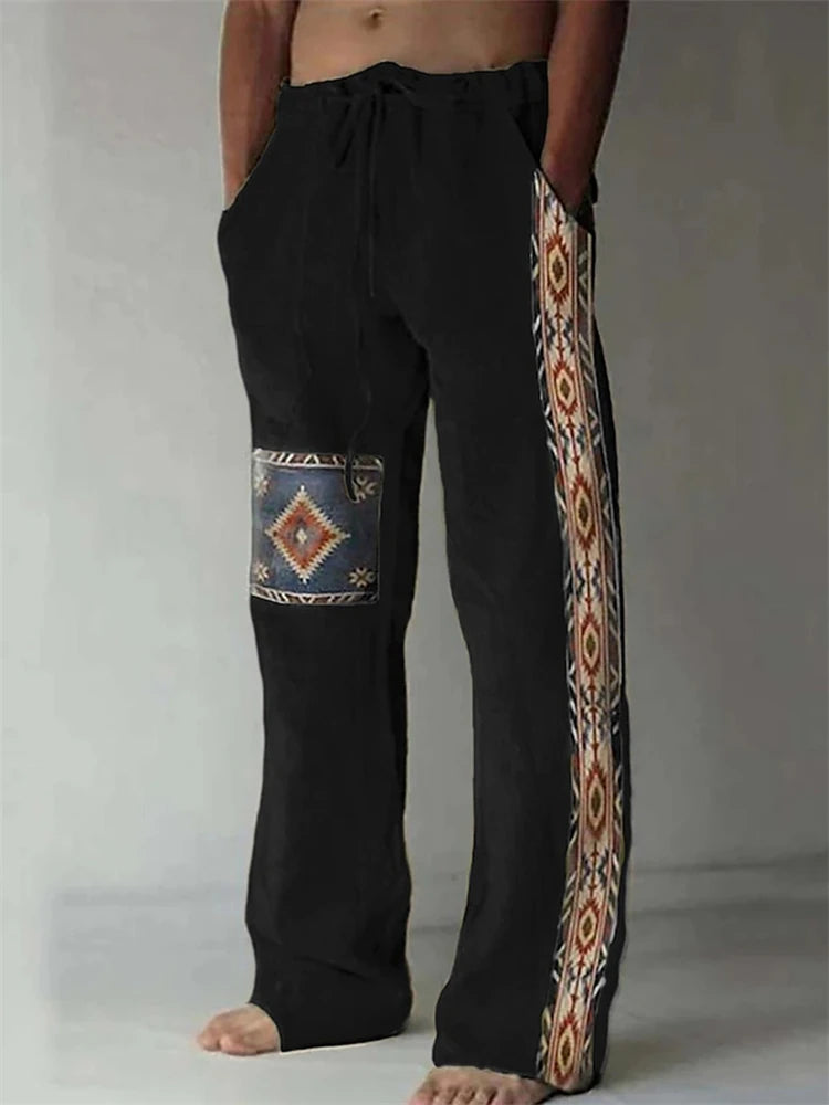 Summer Oversized New Men's Bohemian Wide Leg Pants 3D Retro Splicing Printed Loose Casual Beach Pants