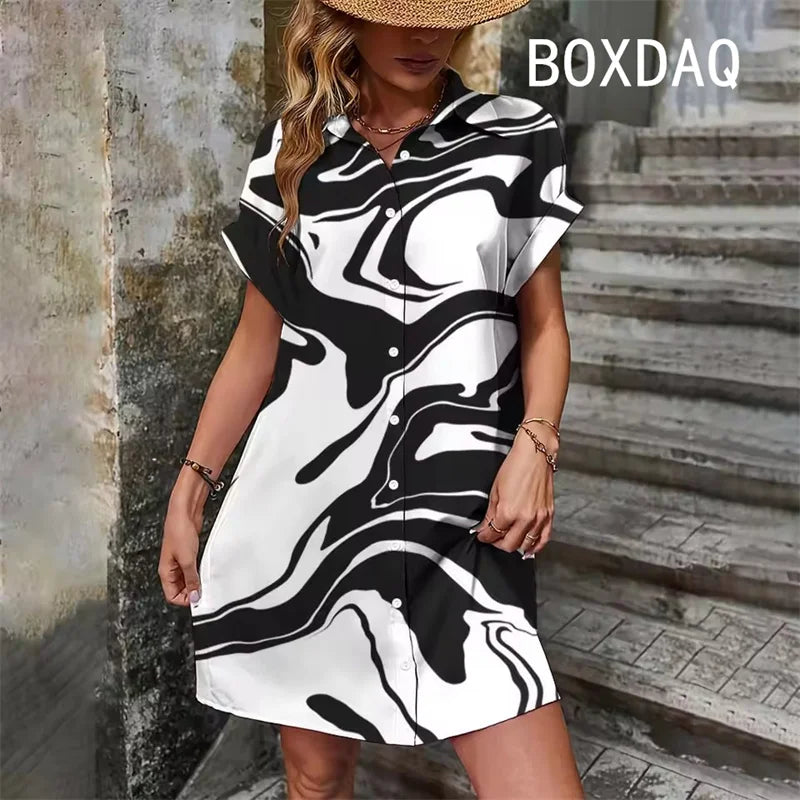 Summer Short Sleeve With Button Lapel Casual Dress