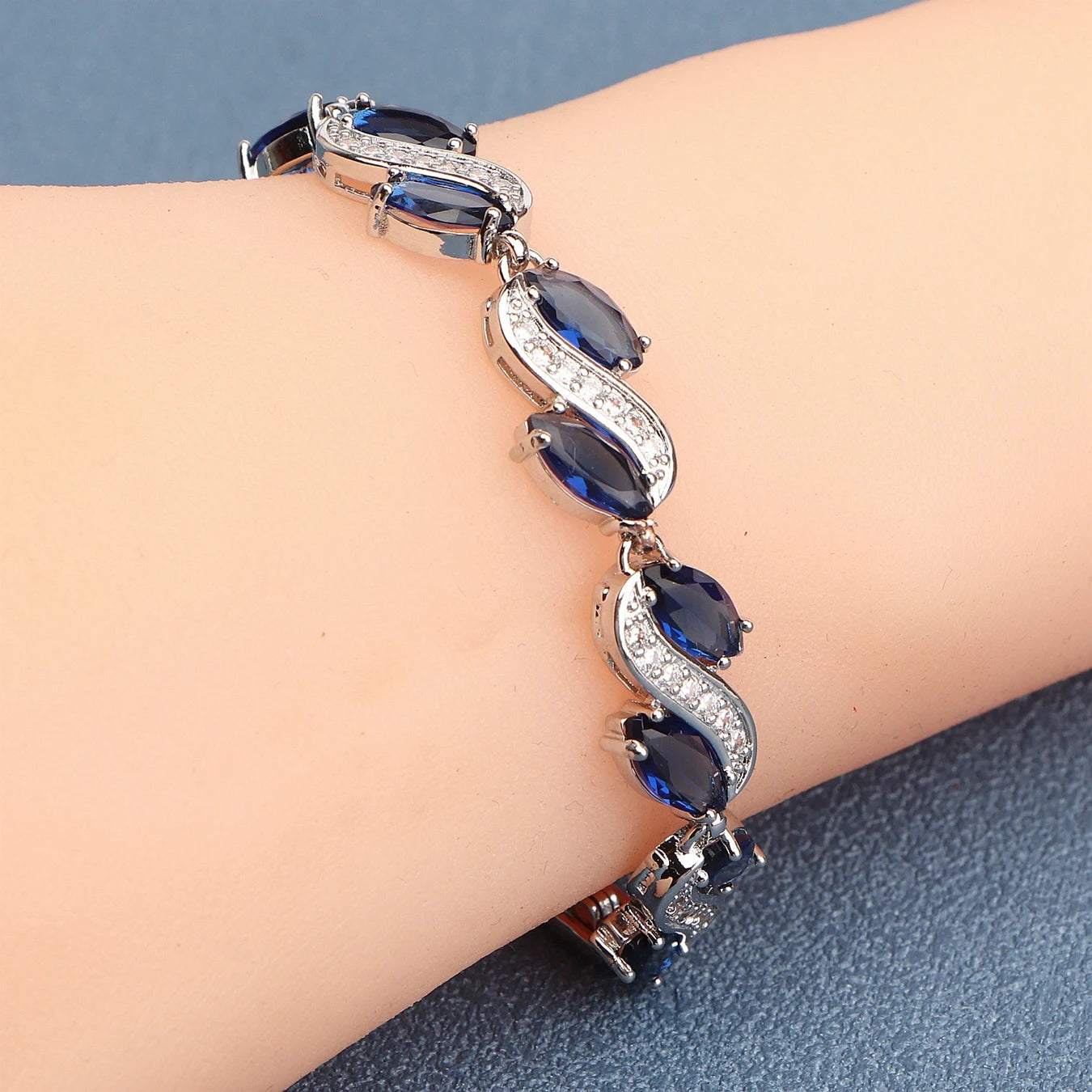 Silver Charm Green Cubic Zircon Bracelets For Women Wedding Jewelry 18+2CM Length