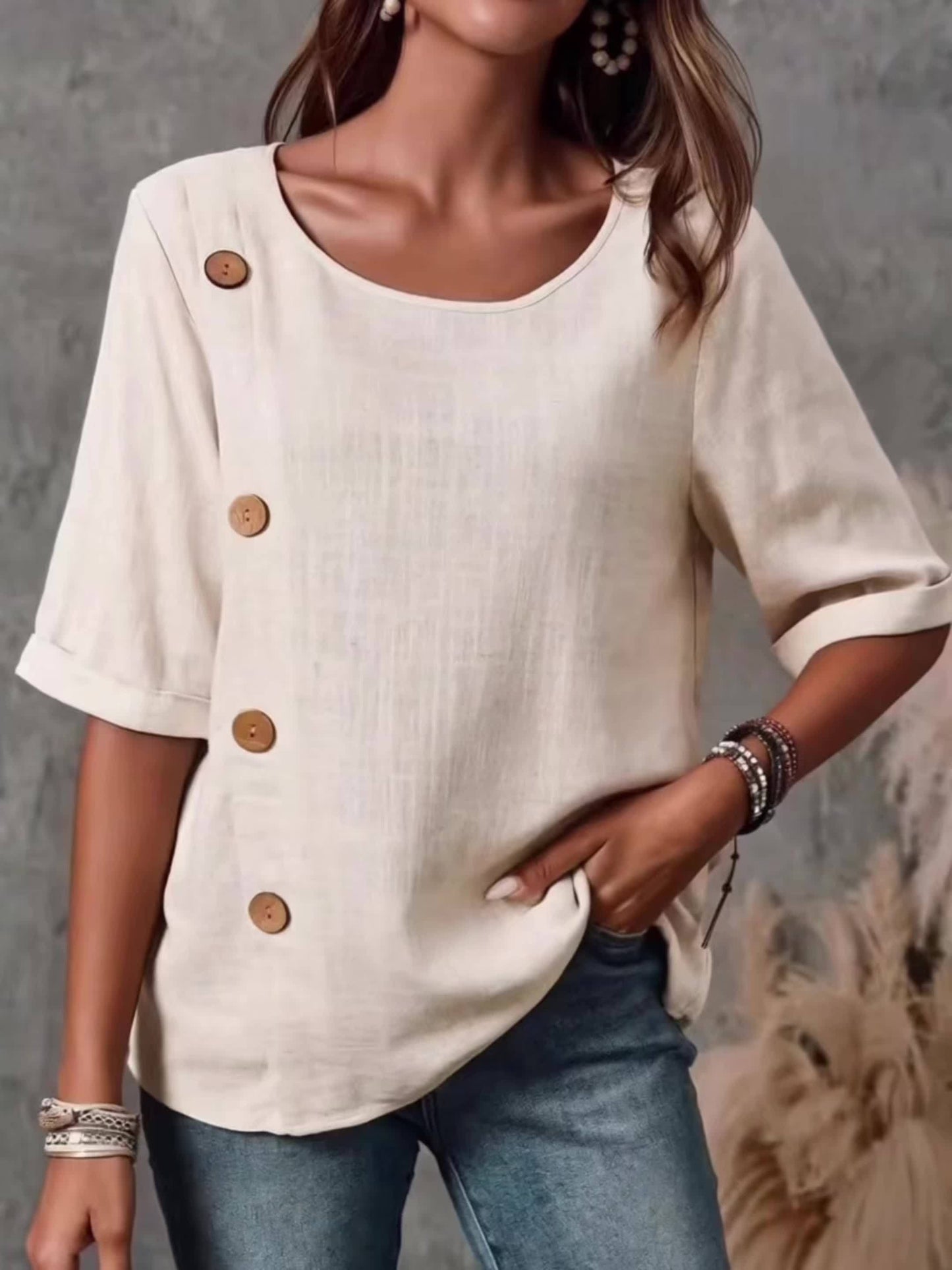 Women'S Vintage-Inspired Button-Up Blouse  Ladies Top