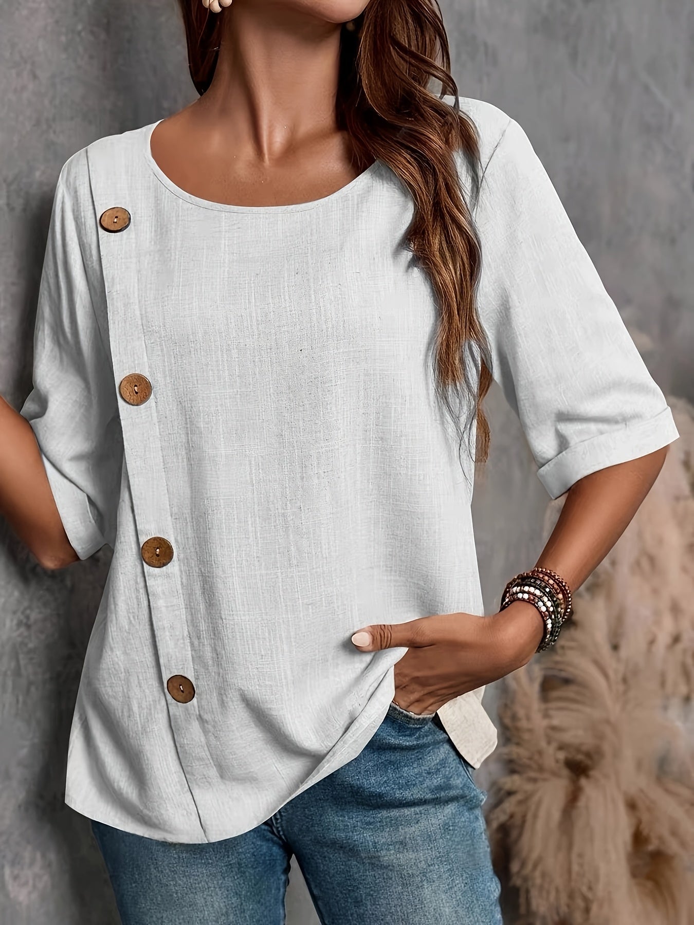 Women'S Vintage-Inspired Button-Up Blouse  Ladies Top