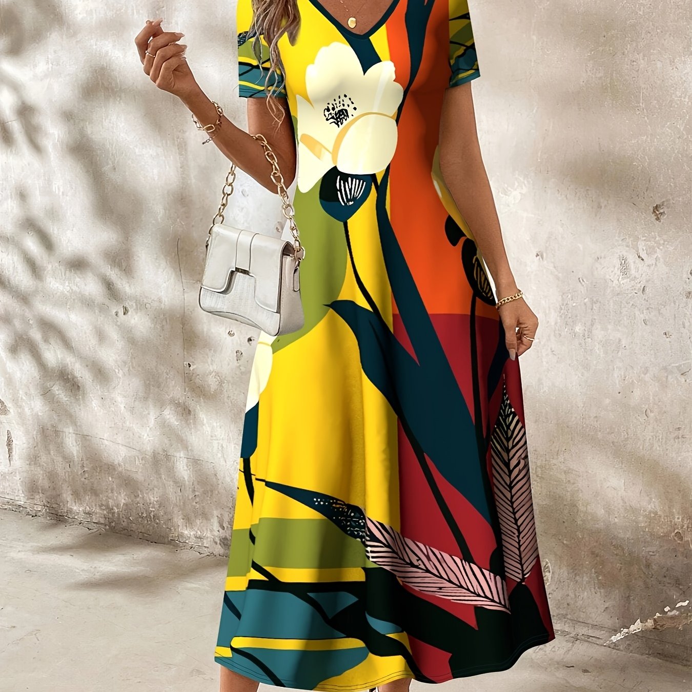 Dress with Pockets, Short Sleeve A-Line Knit Fabric Dress