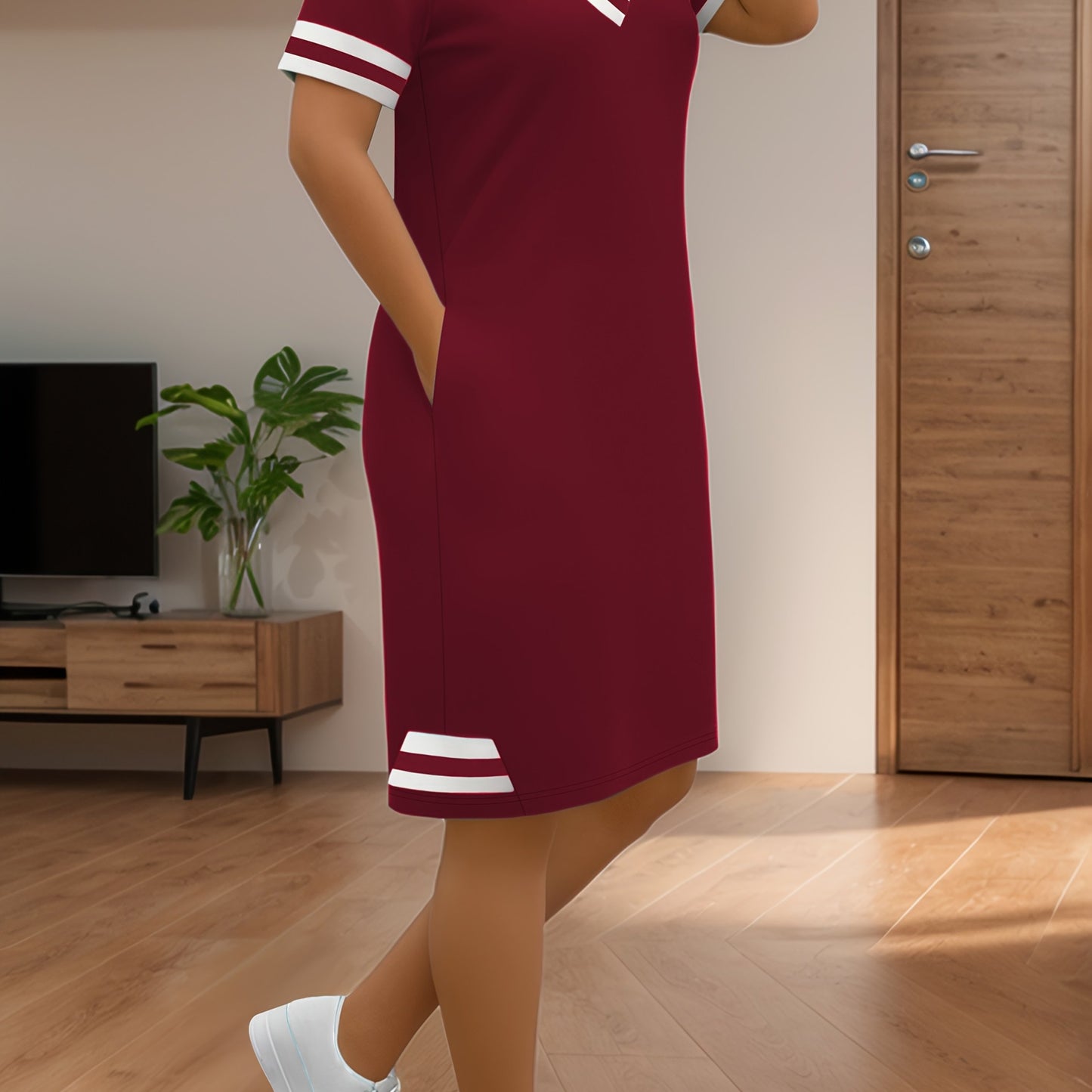 Short Sleeve, V-Neck With Pocket Summer Dress