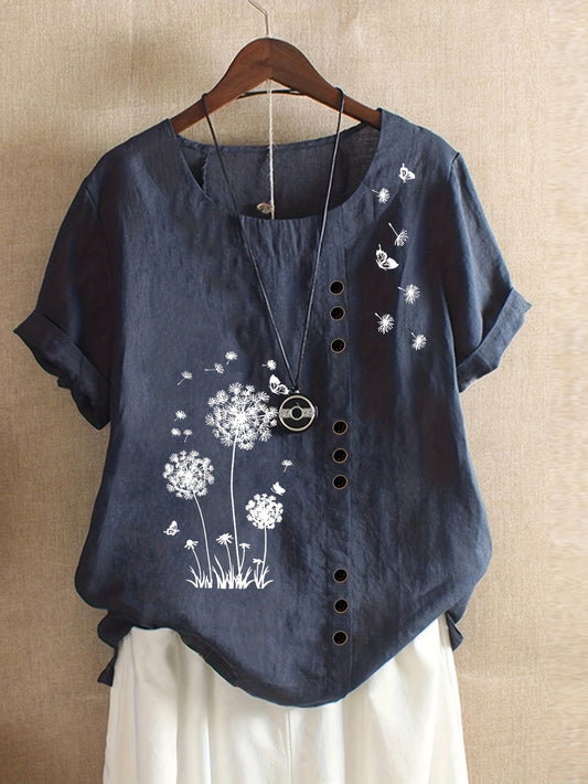 Crew Neck Short Sleeve T-Shirt For Spring & Summer