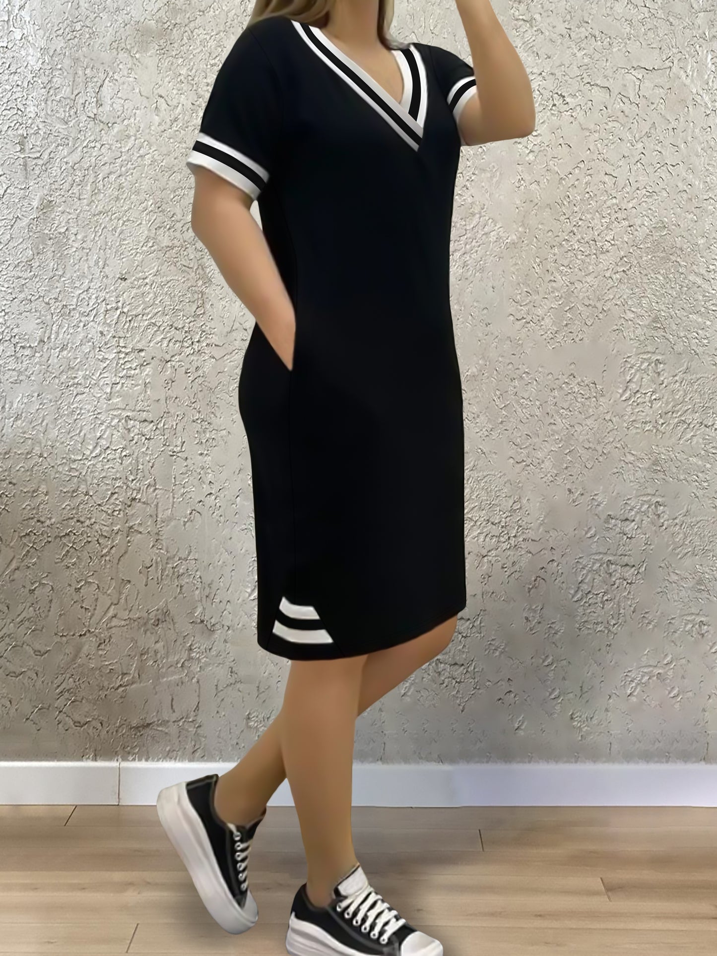Short Sleeve, V-Neck With Pocket Summer Dress