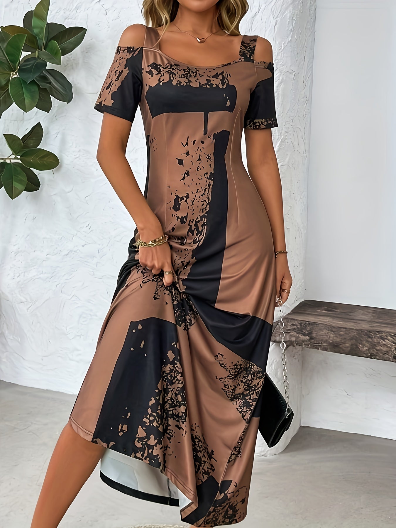 Elegant Off-the-Shoulder Printed Peplum Dress for Women