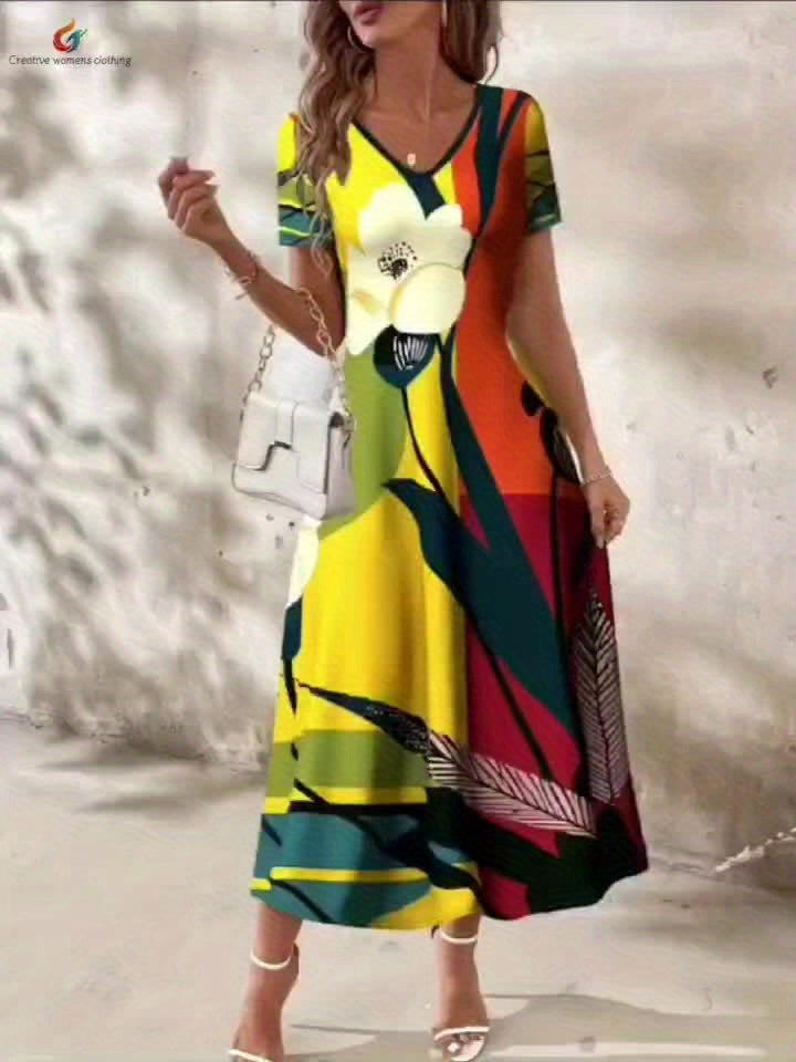 Dress with Pockets, Short Sleeve A-Line Knit Fabric Dress